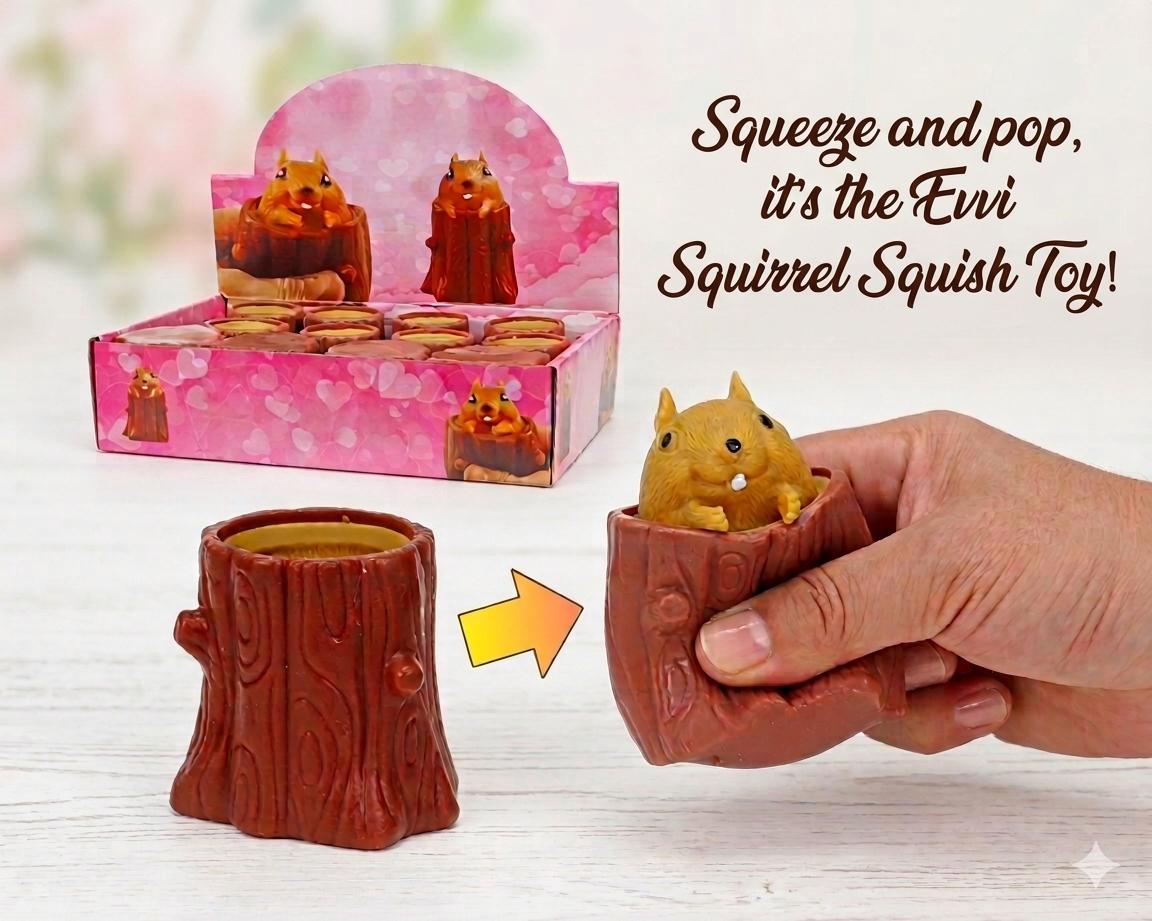 Evii Squirrel Tree Stump Squish Toy