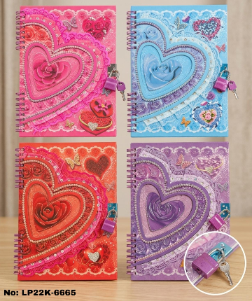 Luxury Rose Heart Secret Diary with Lock & Key