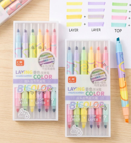 6-Piece Dual Tip Bicolor Highlighters Set