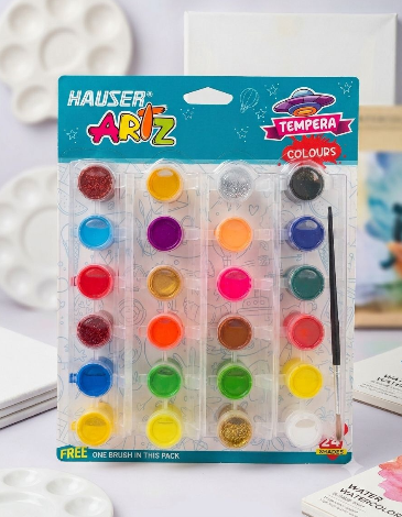 Hauser Tempera Paint Set - 24 with Painting Brush
