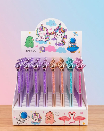 Flamingo Swan Glitter Gel Pen with Crystal Beads Barrel