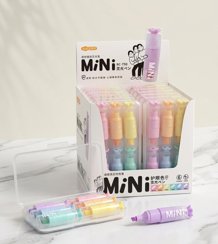 Fluorescent Highlighters Pack of 6 With Plastic Case
