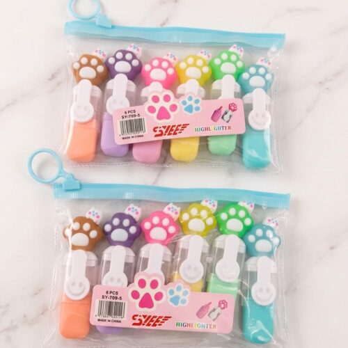 Cute Cat Paw Mini Highlighter Pack of 6