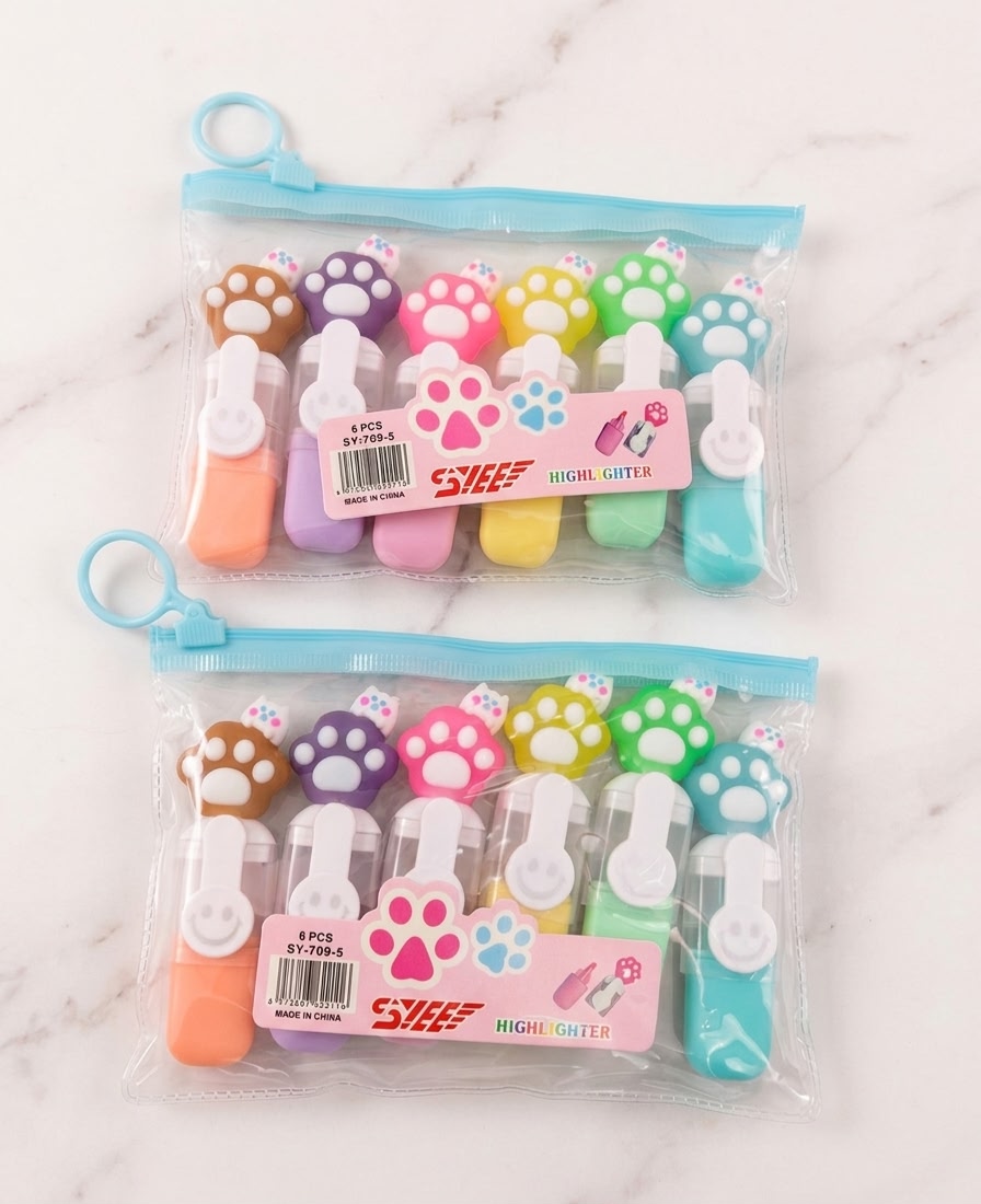 Cute Cat Paw Mini Highlighter Pack of 6