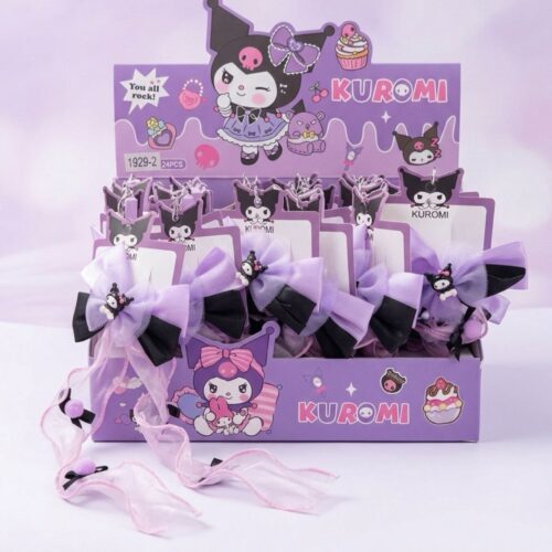 Kuromi Gel Pen with Large Ribbon Bow & Hair Streamer