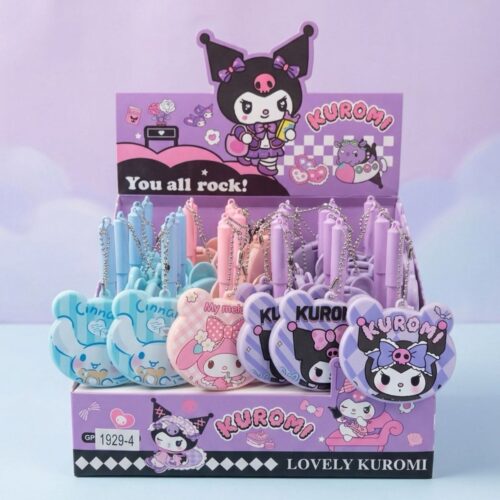 Cute Sanrio Pen with Folding Mirror & Comb Keychain Attachment